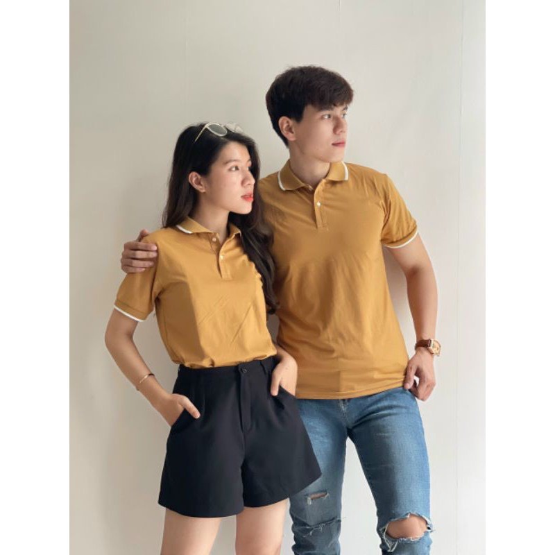 Áo thun nam polo tay phối sọc Màu Vàng bò