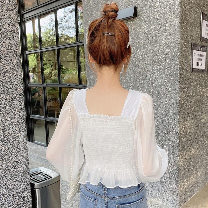 Áo sơ mi chiffon tay phồng hợp thời trang cho nữ