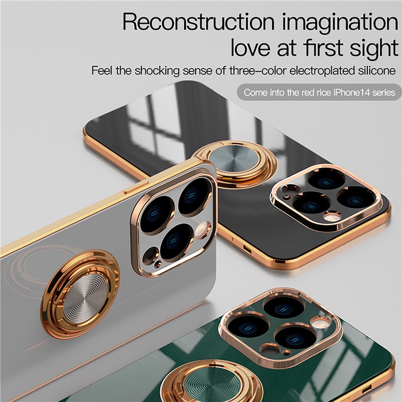 Ốp Điện Thoại Silicon Mạ Điện Kèm Giá Đỡ Nhẫn Sang Trọng Cho iPhone 12 13 14 Pro Max 11 Pro Max
