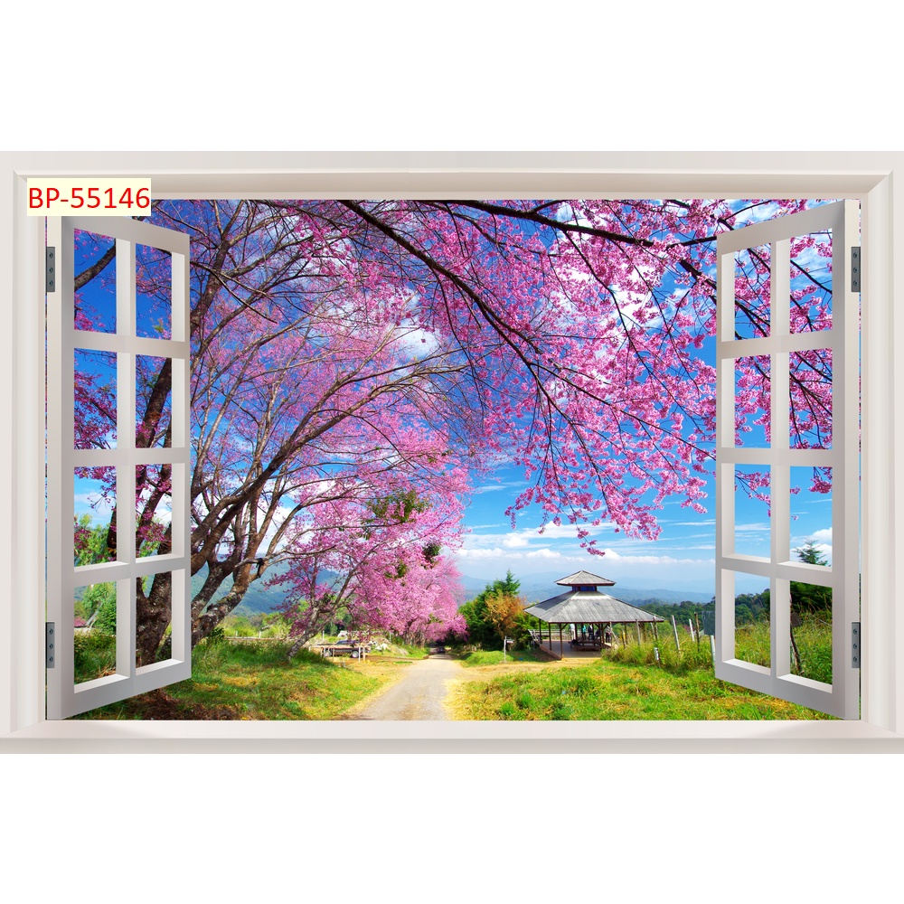 Tranh 3d dán tường cửa sổ hiện đại