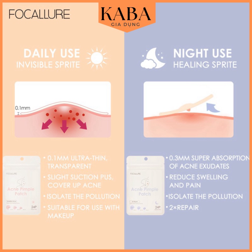 Miếng Dán Focallure Hỗ Trợ Cải Thiện Mụn Kiểm Soát Dầu Không Thấm Nước KABA