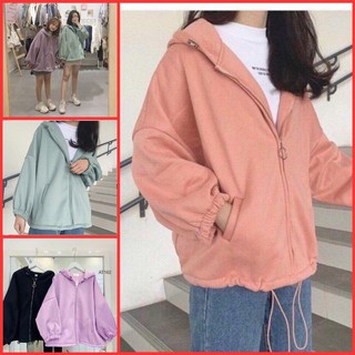 ÁO KHOÁC HOODIE FORM RỘNG NỈ KÉO KHÓA DÂY RÚT - CUTE ZOO