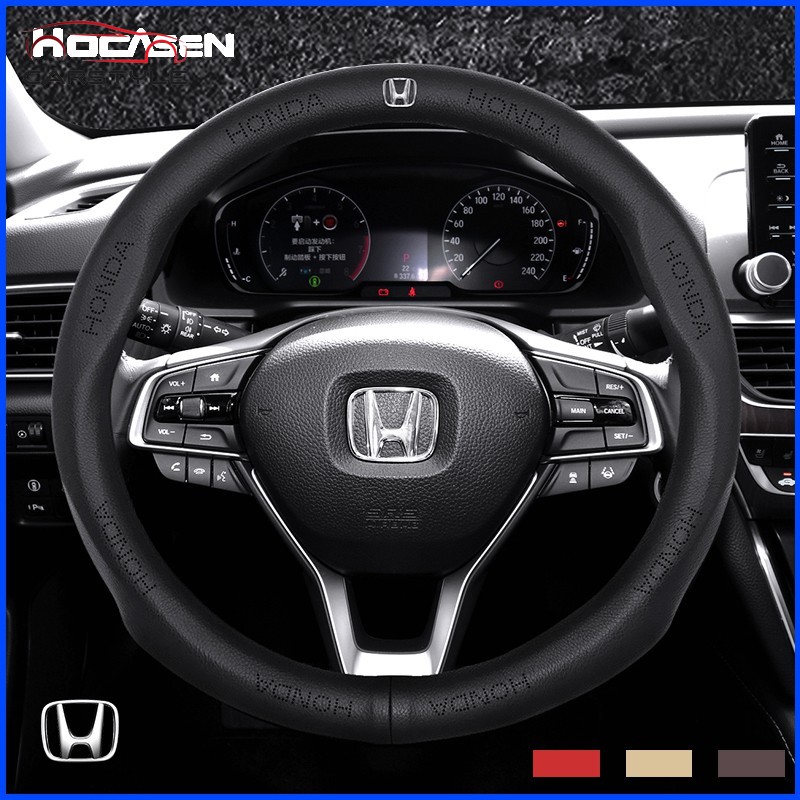 Vỏ da bò thật kiểu dáng cao cấp dùng để bọc vô lăng xe ô tô Honda City Civic Jazz BRV MOBILIO HRV Stream Honda red