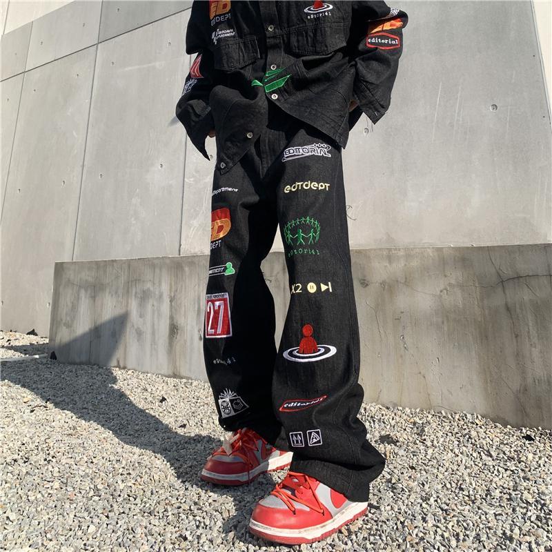 Quần Jean Dài Dáng Rộng Phong Cách hip hop Đường Phố Mỹ Thời Trang Cho Nam Và Nữ