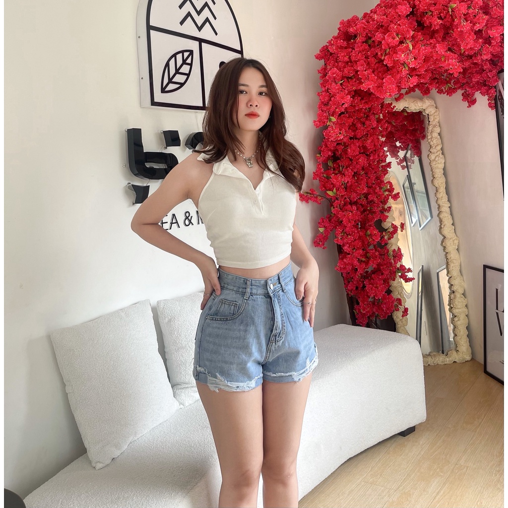 QUẦN JEANS ĐÙI NỮ RÁCH NHẸ LƯNG SIÊU CAO [MK123