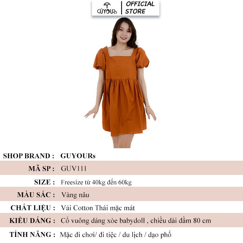 [TẶNG QUÀ KẸP TÓC ] Đầm tay phồng Babydoll GUYOURs thiết kế cổ vuông dáng xòe cute freesize GUV111 | BigBuy360 - bigbuy360.vn