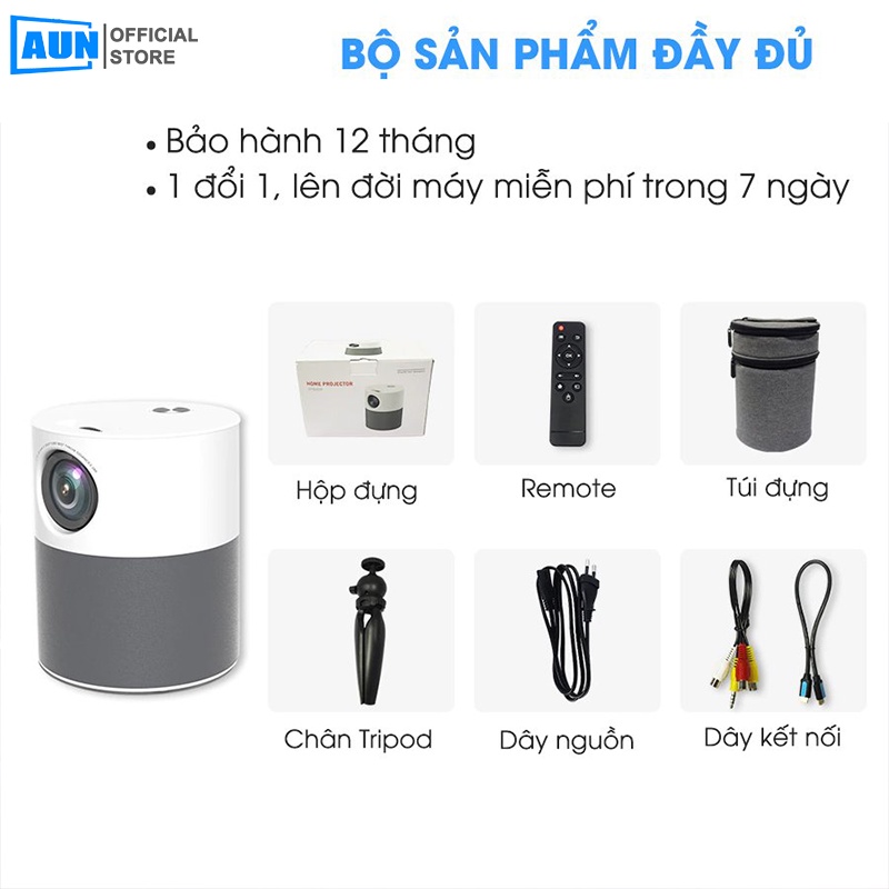 Máy chiếu mini Fullhd 1080p- AUN ET40- Phân giải thực chuẩn 1080p, độ sáng cao 4000 lumen, có hệ điều hành