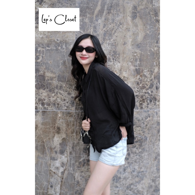 Áo sơ mi nữ Lụa tơ cao cấp , áo sơ mi đen chống nhăn tay cánh dơ , áo form rộng thời trang | BigBuy360 - bigbuy360.vn