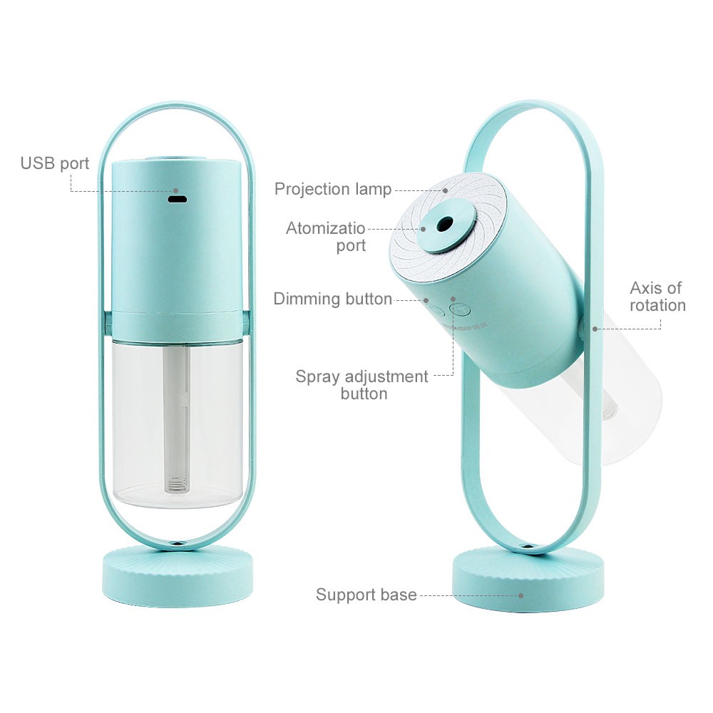 Máy phun sương siêu âm USB mini 2000ml phun hương liệu tạo độ ẩm xoay 360° kiêm máy chiếu đèn LED