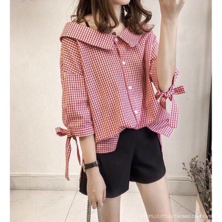 Áo sơ mi kiểu phối chun nơ BA132