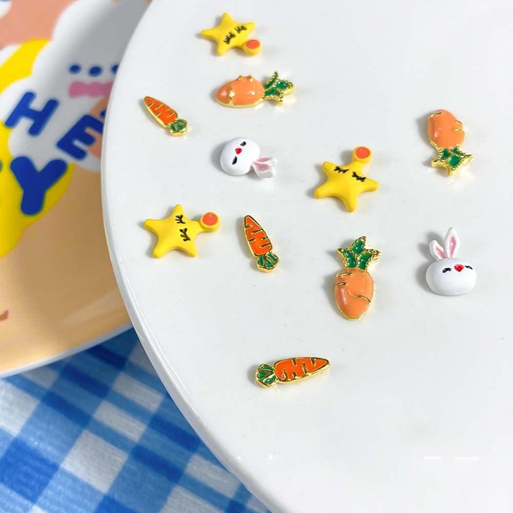 Phụ Kiện Kim Loại Họa Tiết Thỏ Cà Rốt/Ngôi Sao Hoạt Hình 3D Trang Trí Móng Nghệ Thuật DIY