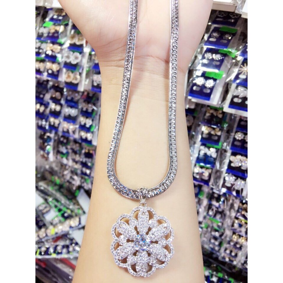 Dây chuyền nữ mạ bạch kim mặt hoa