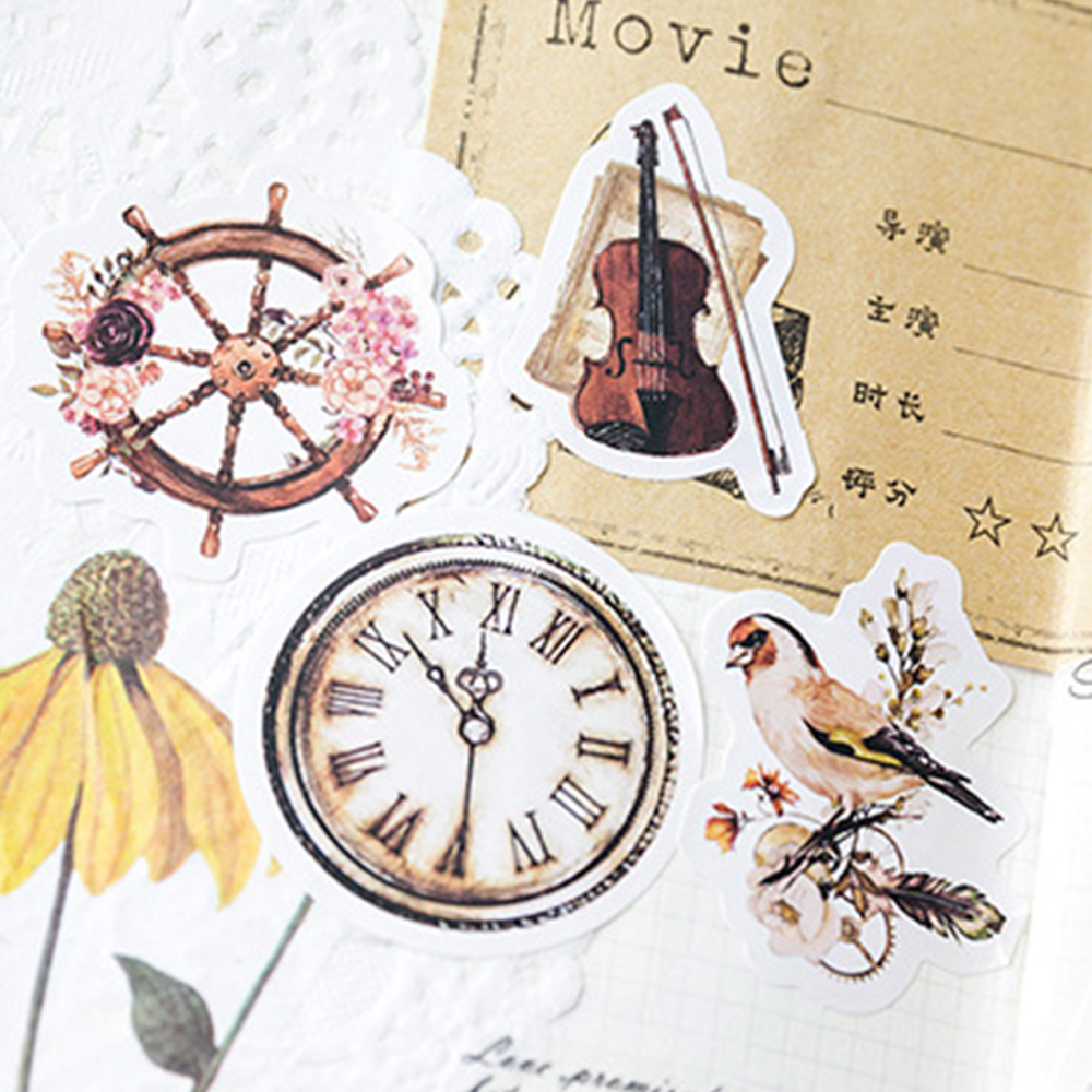 Set 46 nhãn dán trang trí sổ lưu niệm phong cách cổ điển