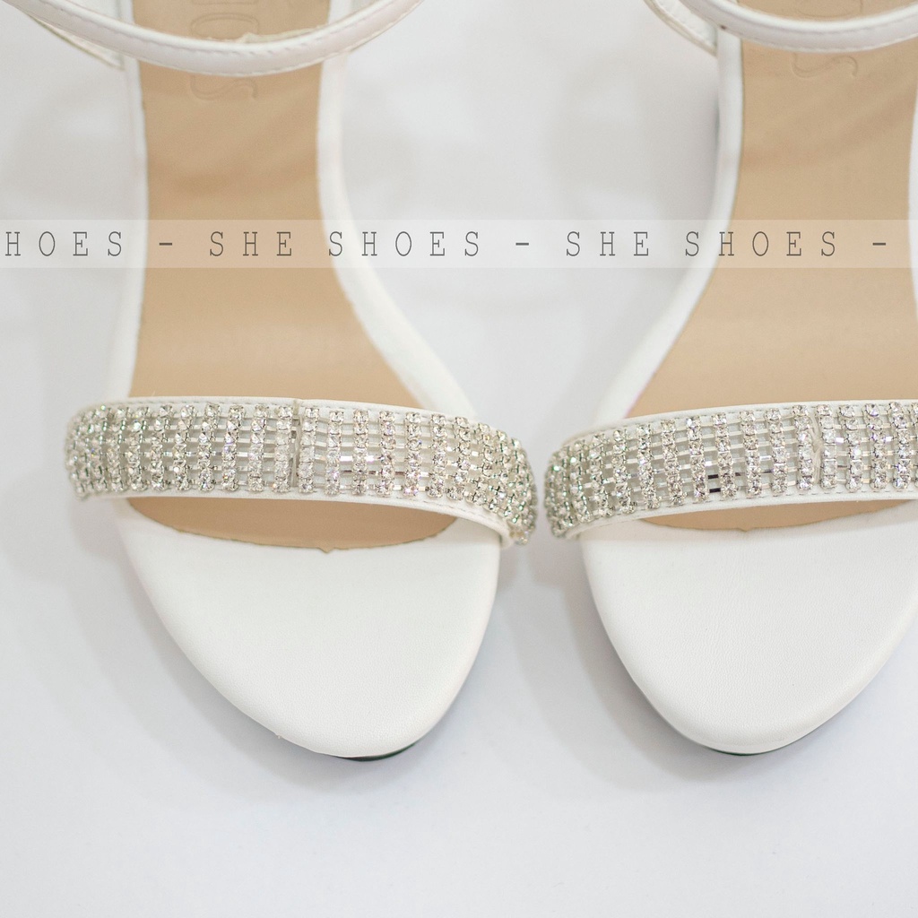 SANDAL XUỒNG TRẮNG,  sandal nữ quai ngang đá nhuyễn, độc quyền bởi SHE SHOES