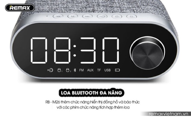 Loa Bluetooth kiêm đồng hồ báo thức Remax RB-M26. Bảo hành chính hãng 6 tháng.