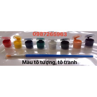 Set 8 màu, cọ . Màu tô tranh, tượng, mặt nạ giấy bồi