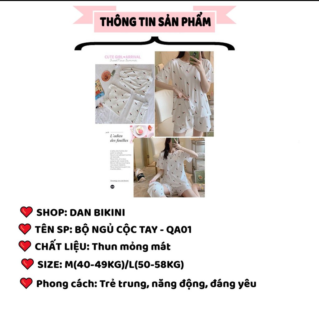 Đồ Ngủ Nữ  ❤️FREESHIP❤️ Đồ Bộ Ngủ Nữ pyjama mùa hè cộc tay - Quần Áo Ngủ Nữ phối họa tiết ngộ nghĩnh đáng yêu mã QA01