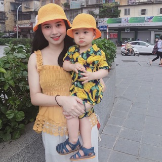 Mũ đôi cho mẹ và bé bằng sợi thô
