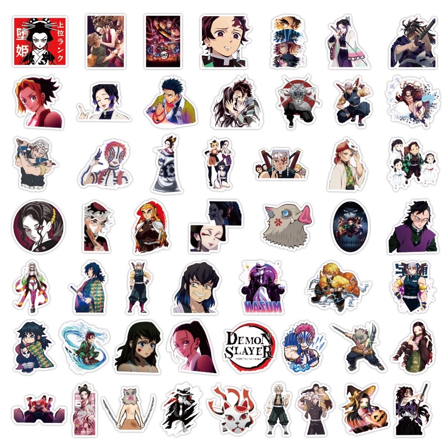 Set 100/50/25/10 Nhãn Dán Hình Demon Slayer Kimetsu no Yaiba: Yuukaku-hen Cho Xe Hơi Laptop Hành Lý