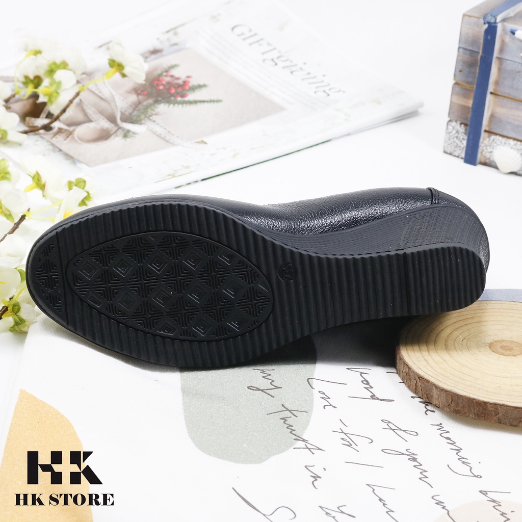 Giày nữ da bò đế xuồng 5cm - da bò thật 100% mềm mại dễ sử dụng - hàng chính hãng HK.STORE - bảo hành 12 tháng