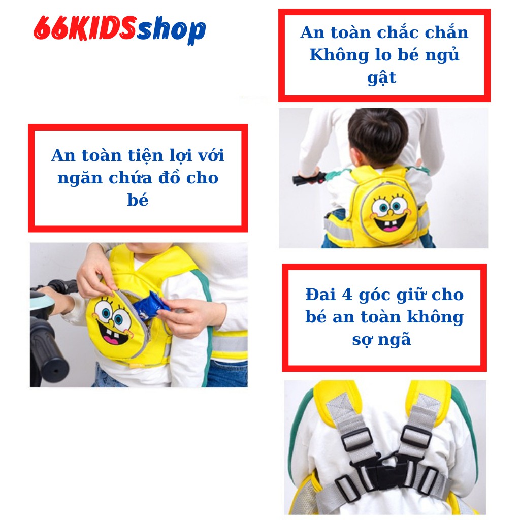 Đai đi xe máy cho bé 1-10 tuổi đai chống ngã cho bé kết hợp balo tiện dụng 66KIDS SHOP