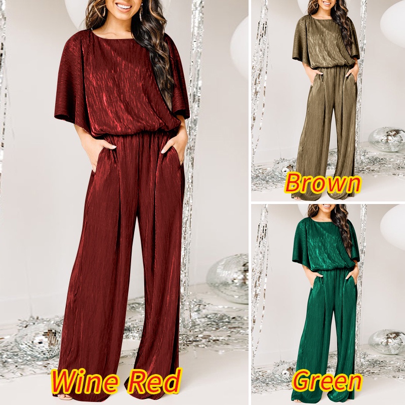 Áo liền quần ZANZEA tay lửng ống rộng lưng thun thời trang cho nữ