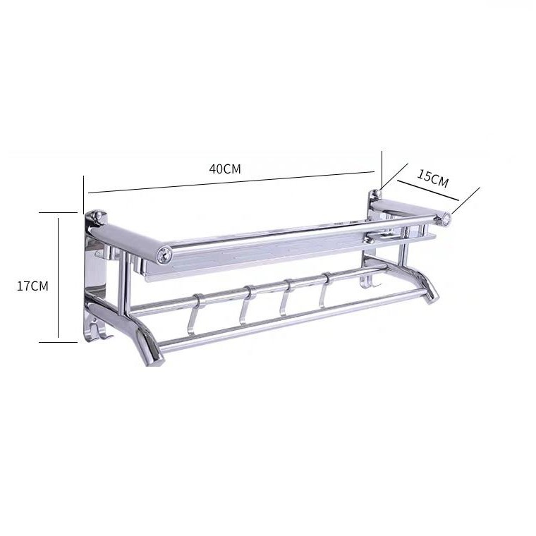 Kệ inox 2 tầng cao cấp SUS304 dính tường, kệ inox không cần khoan chịu tải 10kg-INO2T02