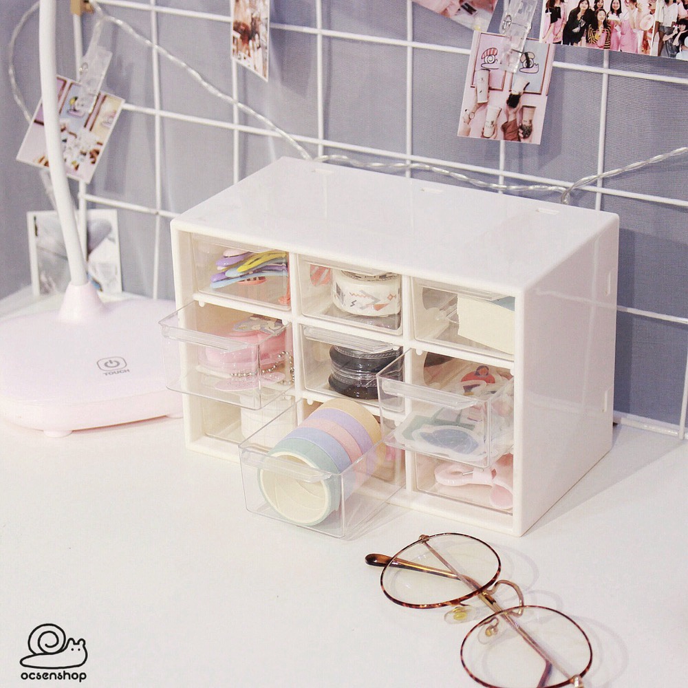 Tủ Mini 9 Ngăn Kéo Để Bàn, Treo Tường Đựng Phụ Kiện Mỹ Phẩm Tiện Lợi