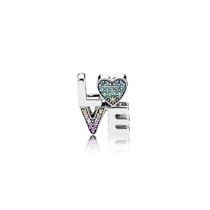 charm pan Love đính đá nhiều màu bạc s925 cao cấp