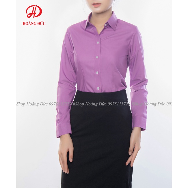 Áo sơ mi nữ công sở dài tay trơn chất vải cotton