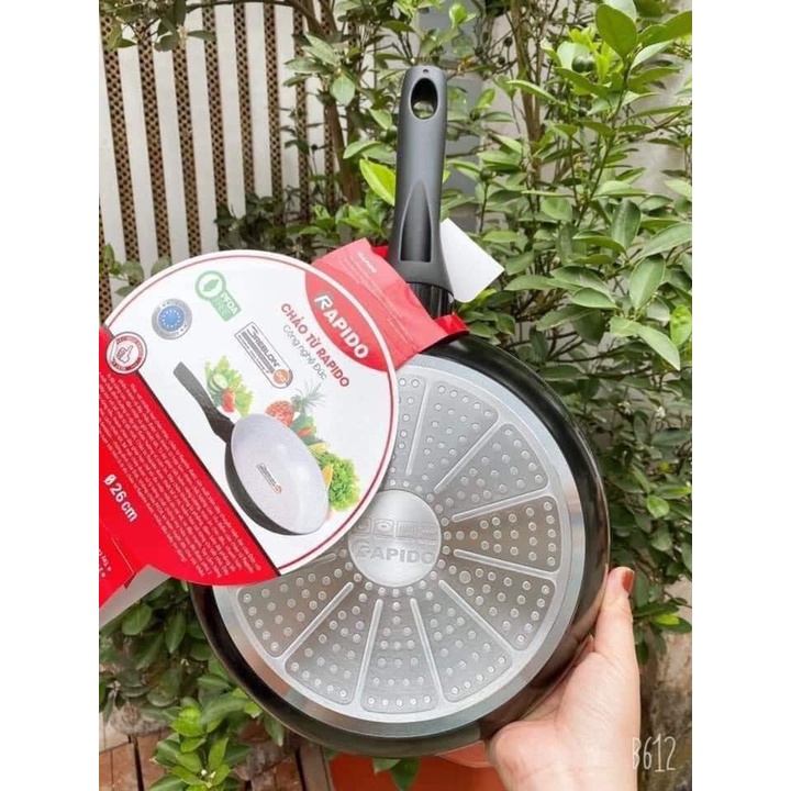 Chảo chống dính bếp từ, chảo từ men Đức Rapido 20cm, 24cm, 28cm đáy phẳng,thân và đáy chảo bằng nhôm đúc nguyên khối