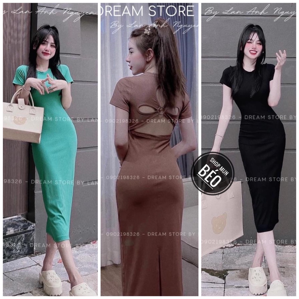 Đầm Body Cổ Tròn Tay Ngắn Hoa Lưng Chất Thun Gân Xương Cá Thích Hợp Mặc Đi Tiệc Đi Làm Đi Chơi