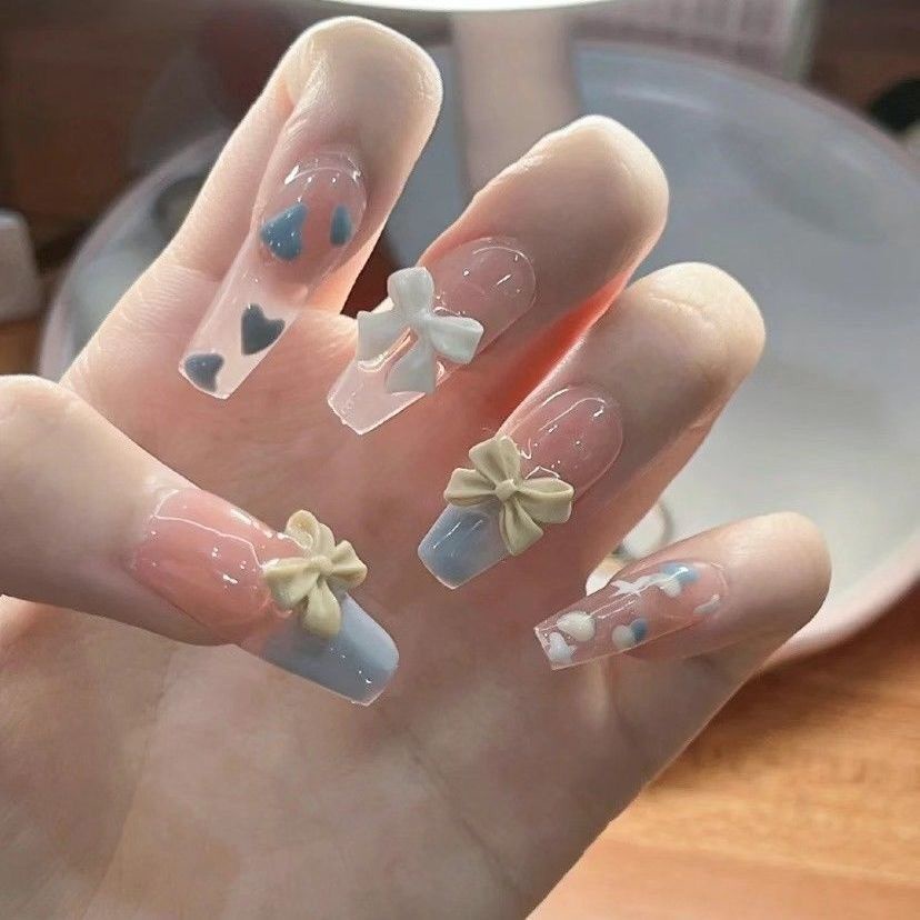 &lt; Handmade &gt; Hình Dán Móng Tay Hình Đám Mây Trắng Chalazie Nơ Mặc Áo Giáp