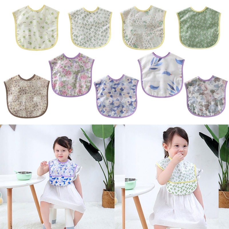 Yếm Ăn Vải Cotton Chống Thấm Nước In Họa Tiết Xinh Xắn Cho Bé