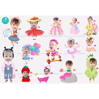 Thiết kế chibi sinh nhật, trang trí sinh nhật bé gái