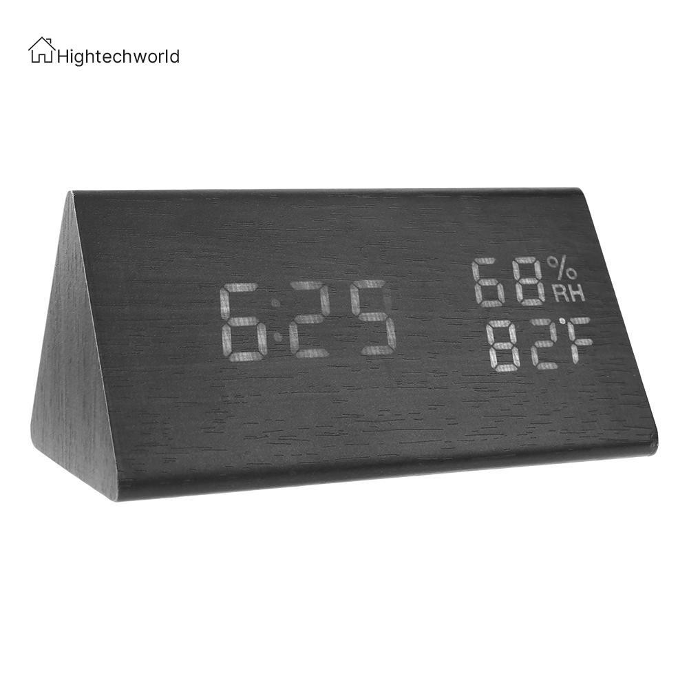 Hightechworld USB Wood LED Sound Control Alarm Clock Thermometer Timer Calendar Display