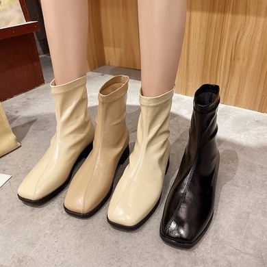 Giày Boots Nữ Ulzzang Vintage, Bốt Da PU Mềm Mũi Vuông Đế Cao 3cm Phong Cách Hàn Quốc, Street Style - Iclassy_Shoe
