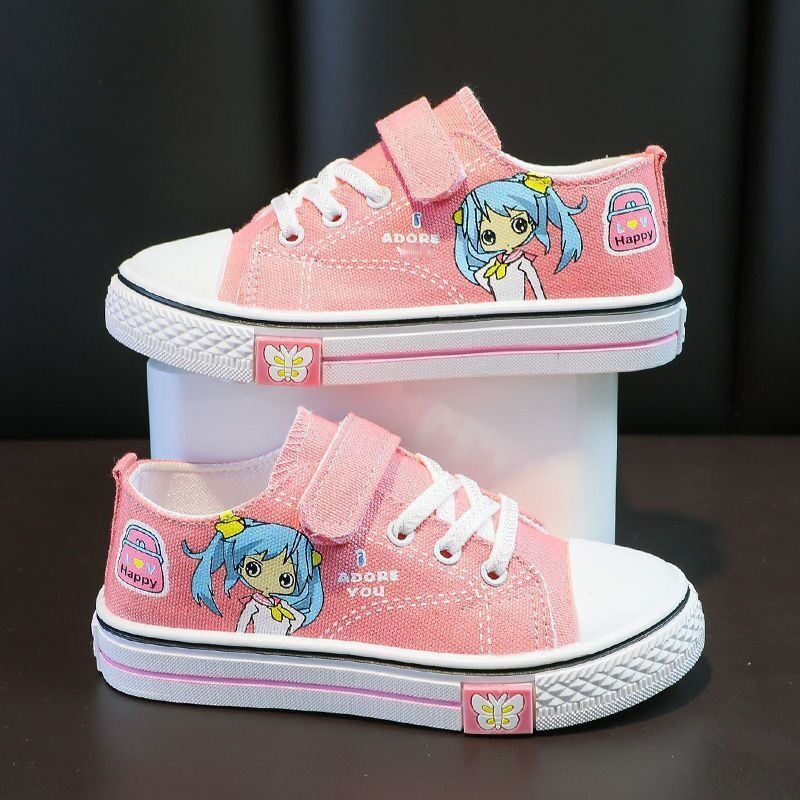 Giày Vải Canvas Cổ Thấp Thêu Họa Tiết Hoạt Hình Thời Trang Xuân Thu Cho Bé 2022