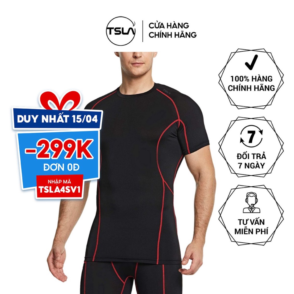 Áo thể thao nam ngắn tay TSLA chất vải co giãn 4 chiều bóng rổ tập gym chạy bộ bơi Xịn