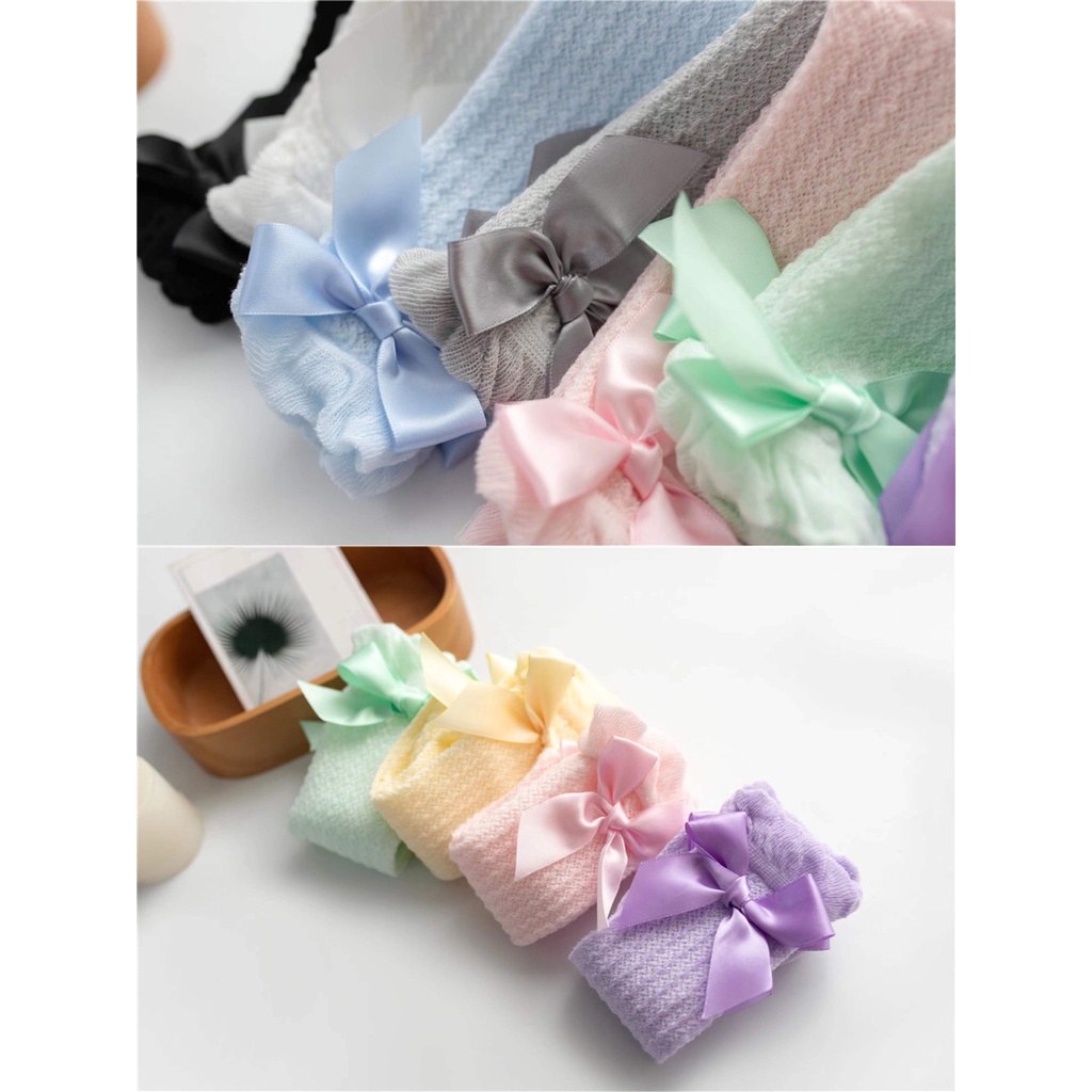 Đôi Tất Cotton Dài Đính Nơ Dễ Thương Cho Bé Gái