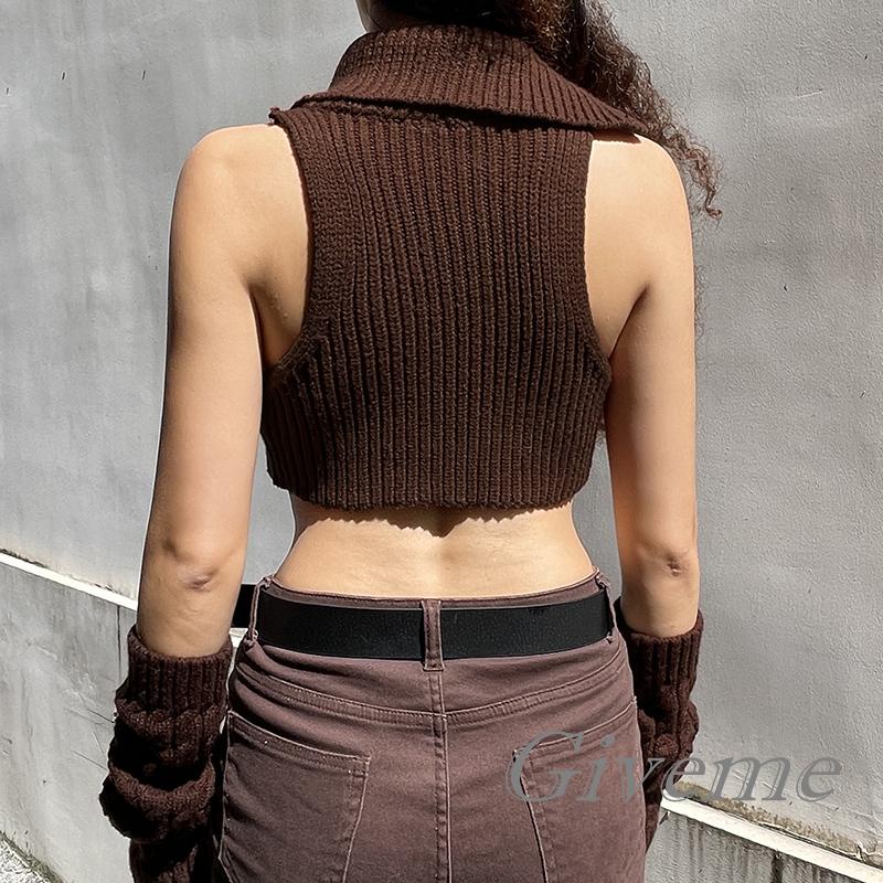 Áo Lửng Không Tay Cổ Cao Thời Trang Quyến Rũ Cho Nữ