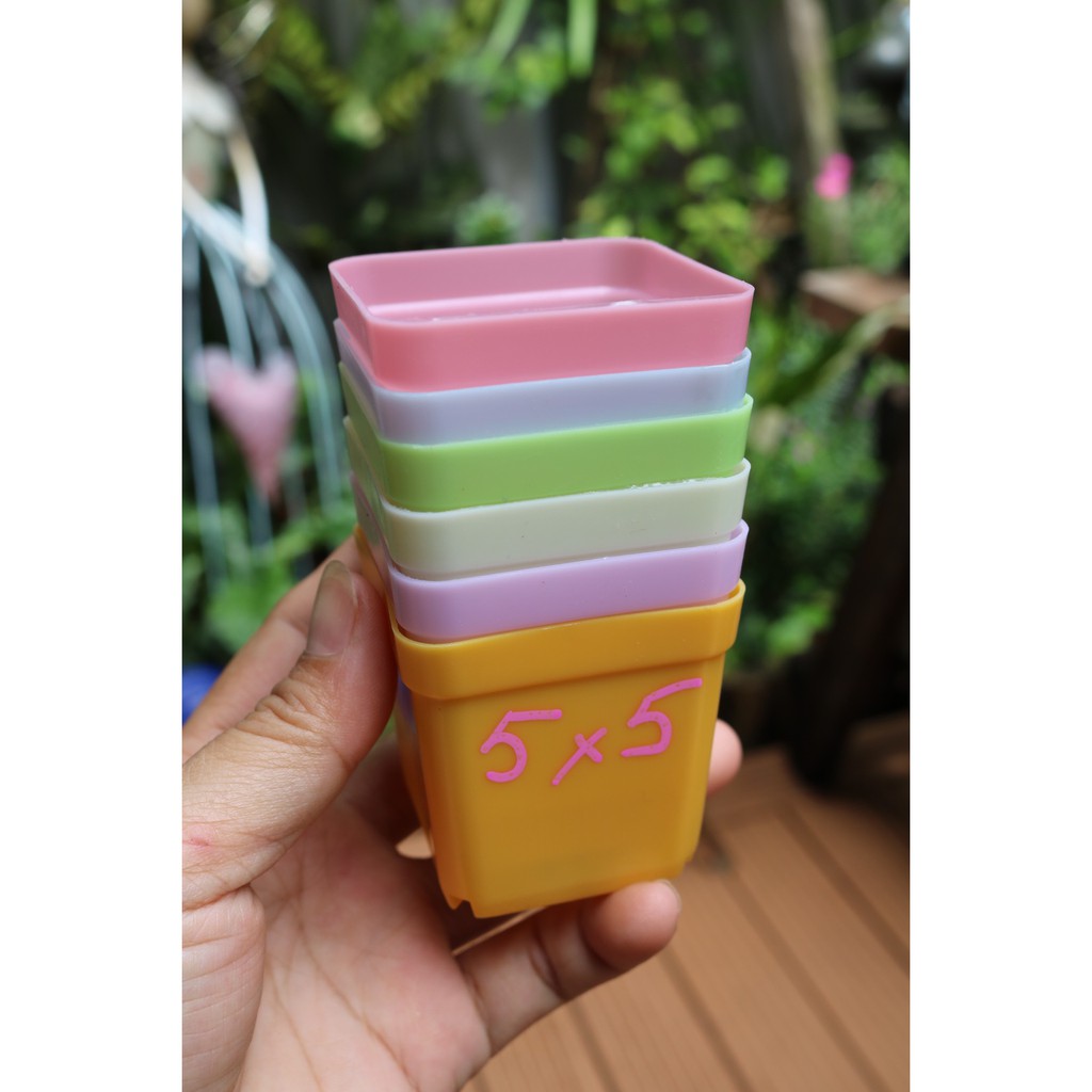 CVPPM5CM - 10 chậu vuông nhựa PP trồng sen đá bonsai xương rồng có 7 màu chọn - size 5x5cm