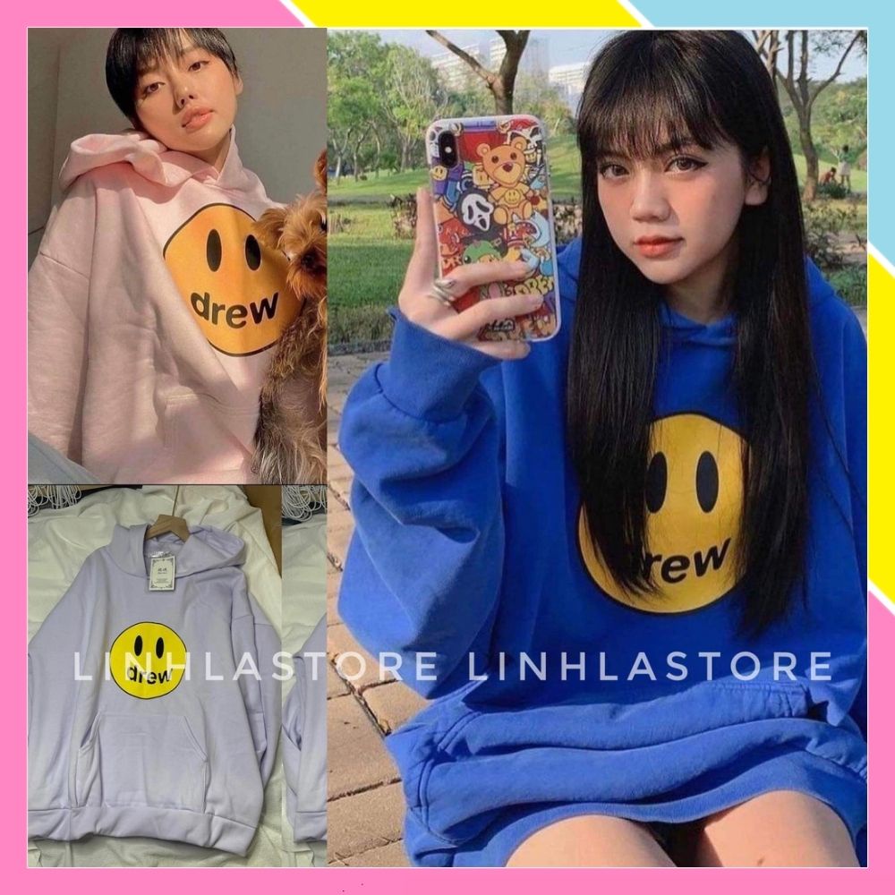 Áo hoodie drew unisex nam nữ khoác nỉ bông form rộng dày dặn có mũ house mặt cười mặc đôi giá rẻ