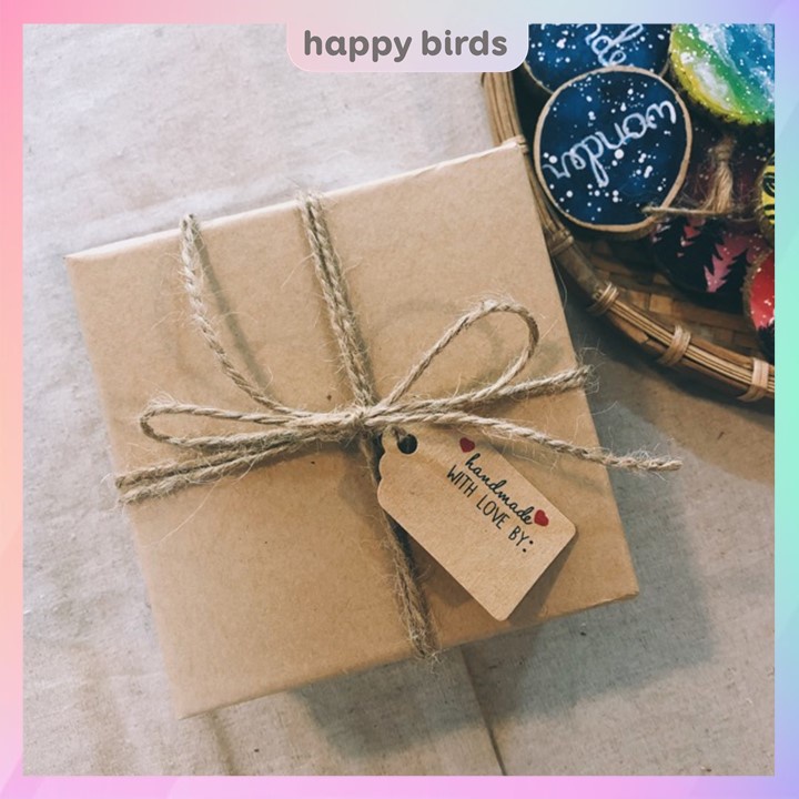 Giấy kraft gói quà cuộn liền 6 mét vintage bọc quà sinh nhật quà tặng màu nâu trơn giấy gói quà nhật quà noel Happy Bird