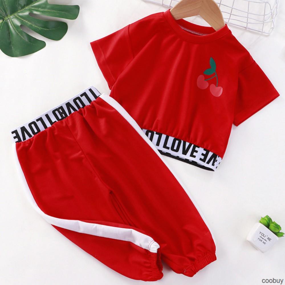 Đồ Thể Thao Vải Cotton Ngắn Tay Cổ Tròn In Họa Tiết Thời Trang Mùa Hè Cho Bé Gái