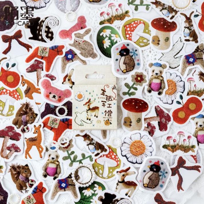 Bộ 46 Sticker Động Vật &amp; Cây Cối Mùa Đông Tuyết Rơi E62