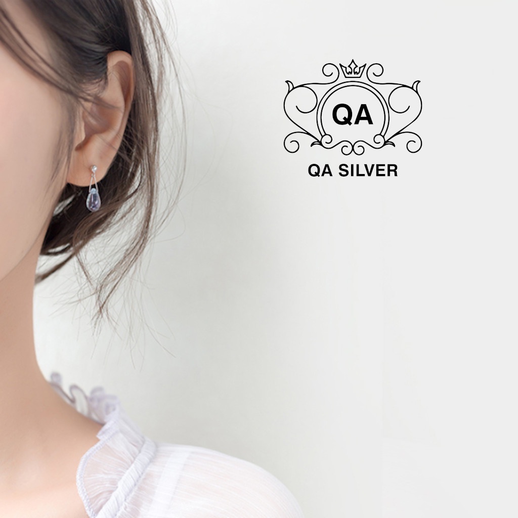 Khuyên tai bạc 925 giọt nước bông mặt đá vân xanh nữ S925 DEWDROP Silver Earrings QA SILVER EA180903