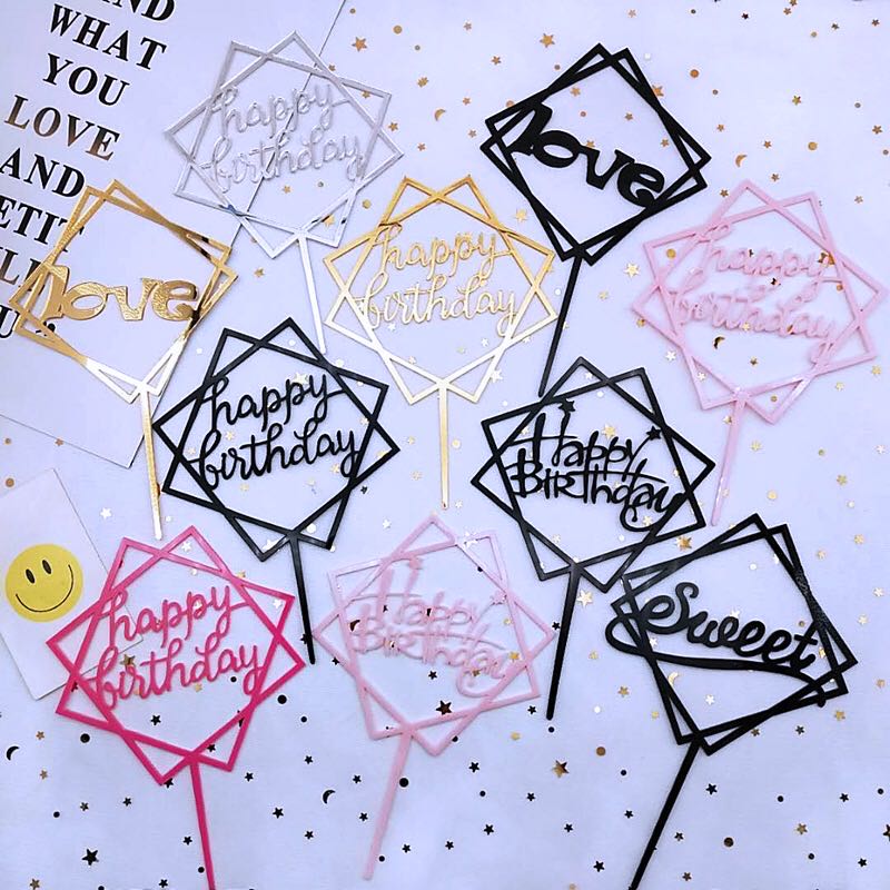 1 Que Cắm Chữ Happy Birthday Bằng Acrylic Trang Trí Bánh Sinh Nhật/Tiệc Cưới