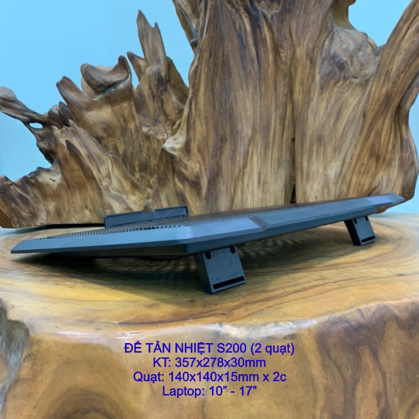Đế Tản Nhiệt Laptop Cooler Pad S200 - 2 Fan CÓ ĐÈN LED - Đế Nâng Laptop 17 Inch Trở Xuống - Full Box, Hàng chính hãng