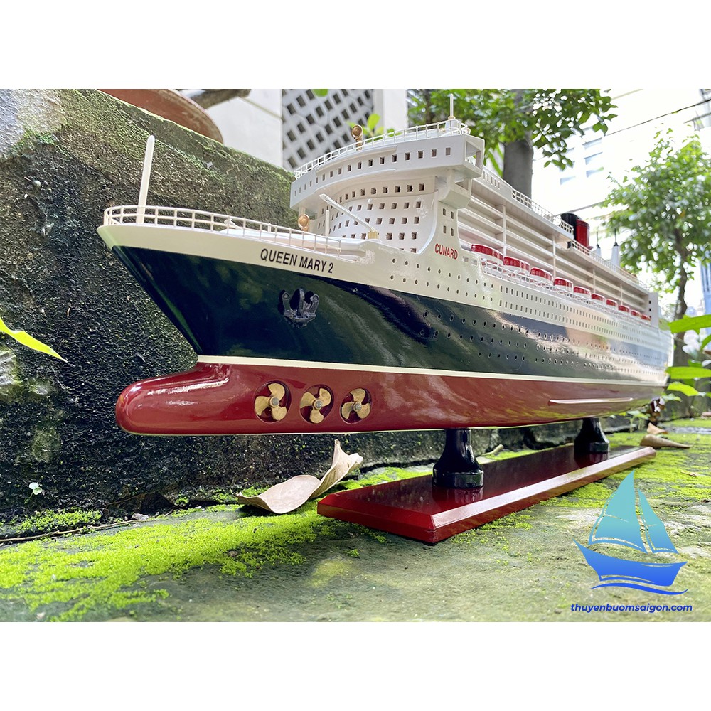Du thuyền trang trí Queen Mary 2 gỗ tự nhiên dài 80cm, mô hình thuyền gỗ cao cấp, quà tặng khách hàng